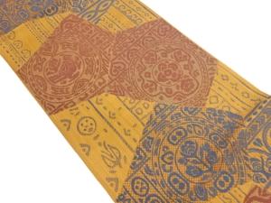 本場筑前博多切り嵌め風抽象花鳥に華文模様織出し名古屋帯